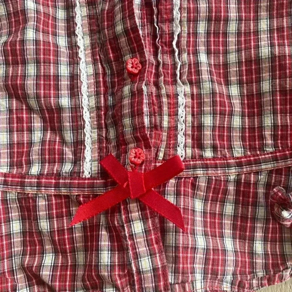 Vintage Oshkosh Girls Size 6 Plaid Shirt / Top Button Front Red - Picture 3 of 4
